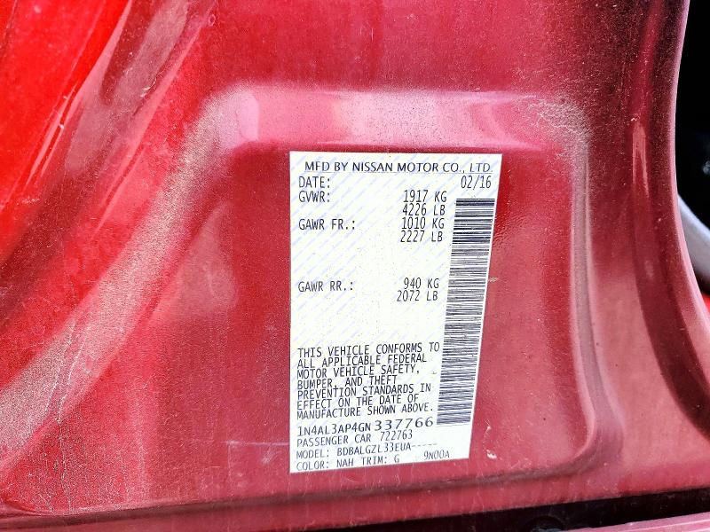 2016 Nissan Altima მანქანა იყიდება აუქციონზე, vin: 1N4AL3AP4GN337766, აუქციონის ნომერი: 51187796