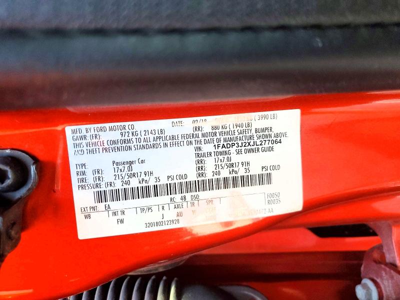 2018 Ford Focus მანქანა იყიდება აუქციონზე, vin: 1FADP3J2XJL277064, აუქციონის ნომერი: 50985906