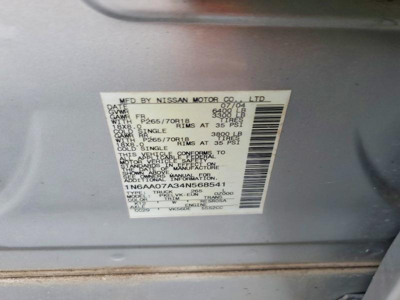 Auction sale of the 2004 Nissan Titan, vin: 1N6AA07A34N568541, lot number: 48875896