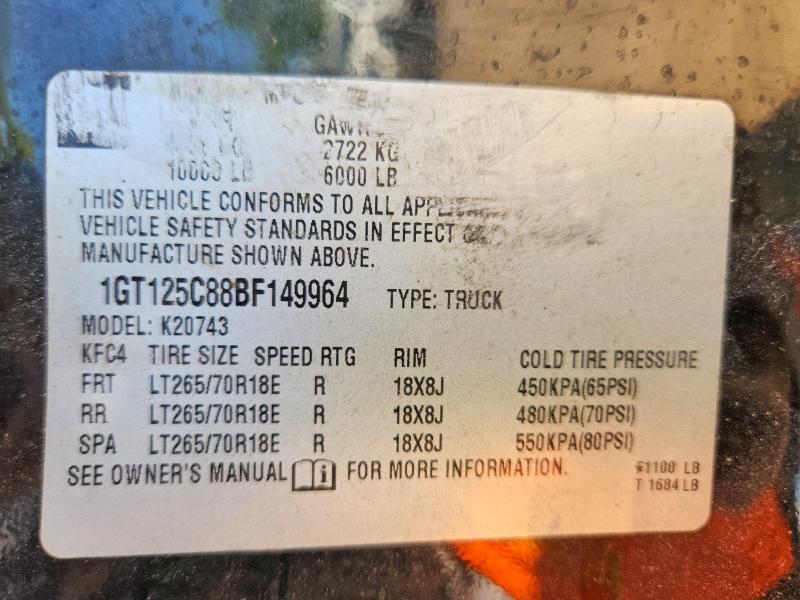 2011 Gmc Sierra მანქანა იყიდება აუქციონზე, vin: 1GT125C88BF149964, აუქციონის ნომერი: 46260386