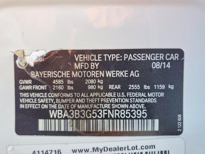 2015 Bmw 328i მანქანა იყიდება აუქციონზე, vin: WBA3B3G53FNR85395, აუქციონის ნომერი: 49152706