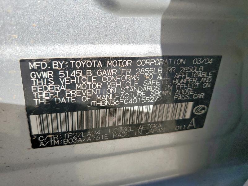 Aukcja sprzedaży 2004 Lexus Ls, vin: JTHBN36F040155272, numer aukcji: 50325476