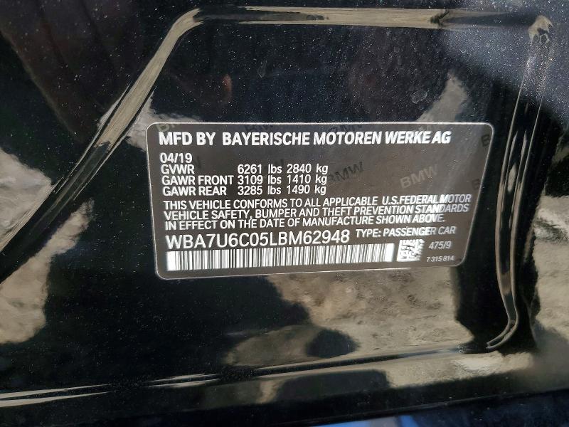 Aukcja sprzedaży 2020 Bmw M760, vin: WBA7U6C05LBM62948, numer aukcji: 48009876