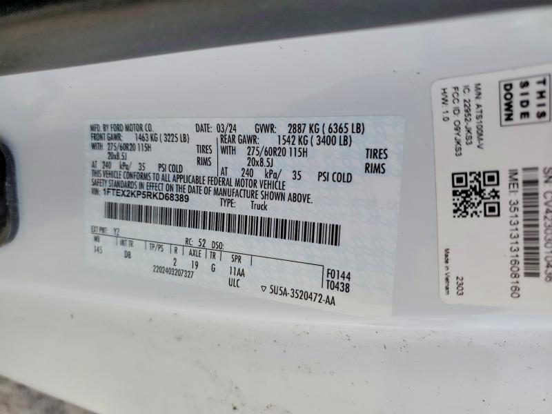 Aukcja sprzedaży 2024 Ford F150, vin: 1FTEX2KP5RKD68389, numer aukcji: 48989406