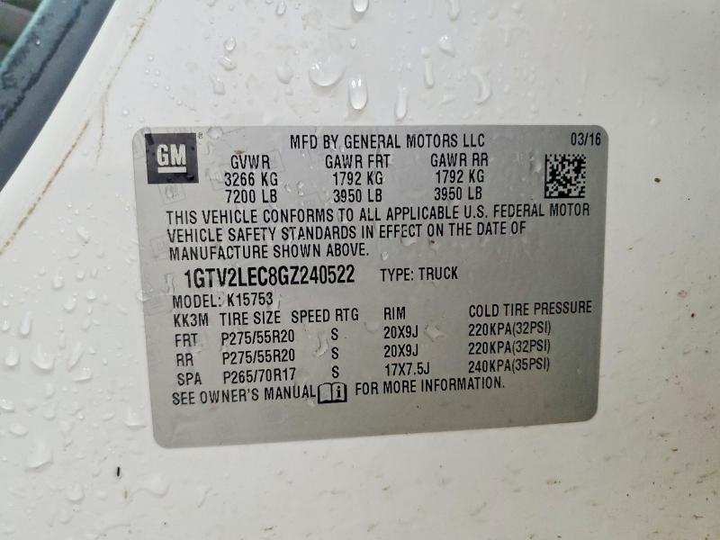 2016 Gmc Sierra მანქანა იყიდება აუქციონზე, vin: 1GTV2LEC8GZ240522, აუქციონის ნომერი: 47990646