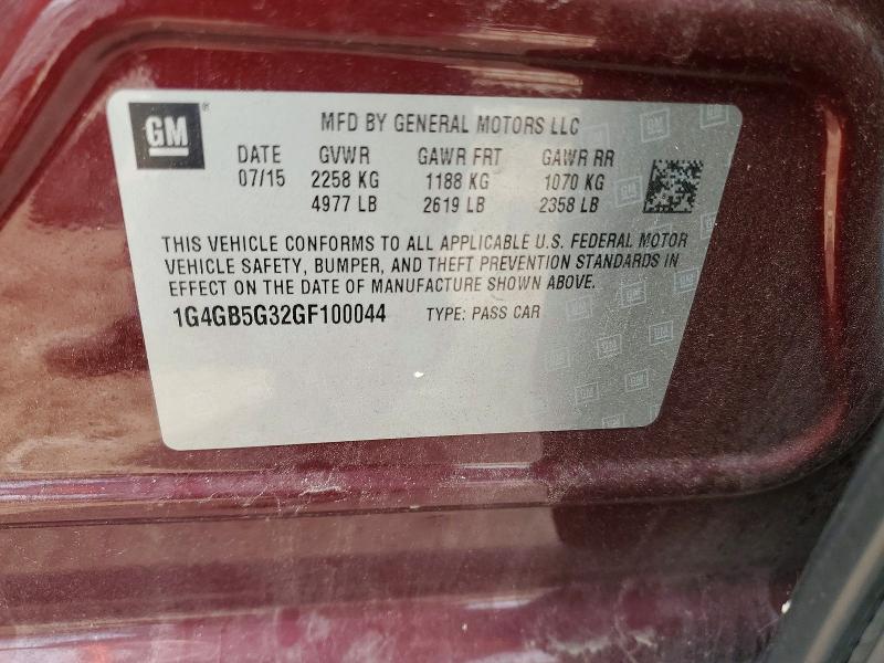 49783896 :رقم المزاد ، 1G4GB5G32GF100044 vin ، 2016 Buick Lacrosse مزاد بيع