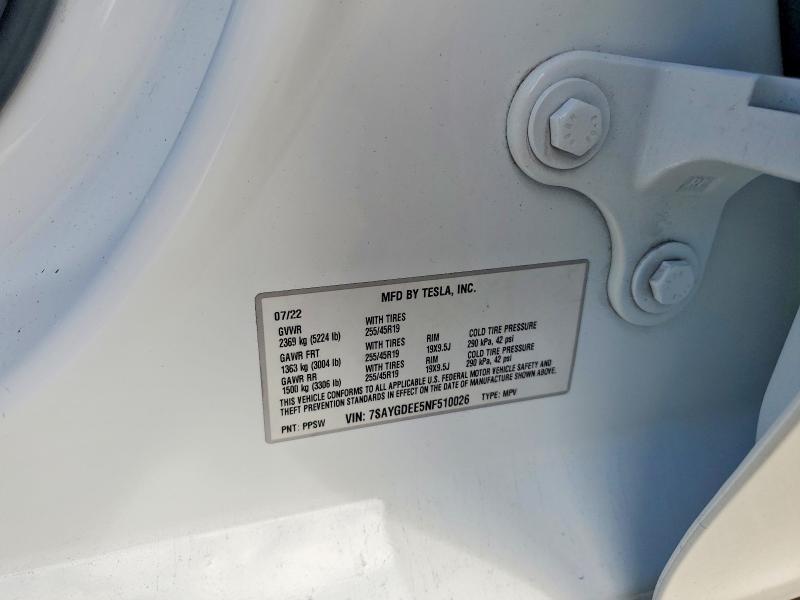 Продажа на аукционе авто 2022 Tesla Model Y, vin: 7SAYGDEE5NF510026, номер лота: 49089776
