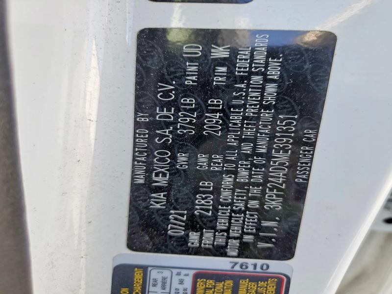 51485896 :رقم المزاد ، 3KPF24AD5ME391351 vin ، 2021 Kia Forte مزاد بيع
