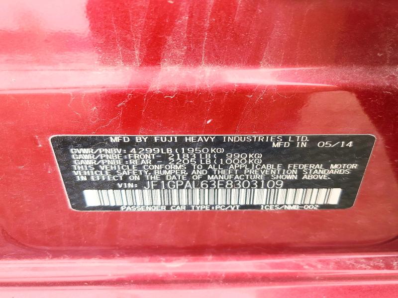 2014 Subaru Impreza მანქანა იყიდება აუქციონზე, vin: JF1GPAL63E8303109, აუქციონის ნომერი: 51434406