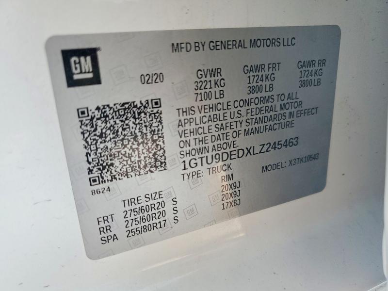 2020 Gmc Sierra მანქანა იყიდება აუქციონზე, vin: 1GTU9DEDXLZ245463, აუქციონის ნომერი: 49479116