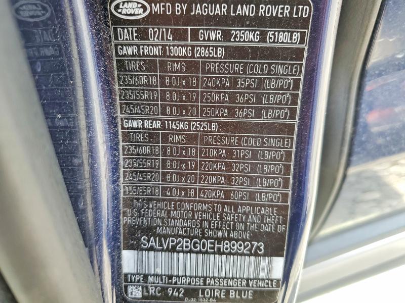 Продаж на аукціоні авто 2014 Land Rover Range Rover Evoque, vin: SALVP2BG0EH899273, номер лоту: 49871206