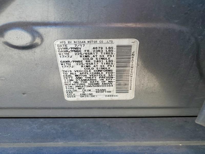 Продаж на аукціоні авто 2017 Nissan Rogue, vin: JN8AT2MV5HW280394, номер лоту: 49750786