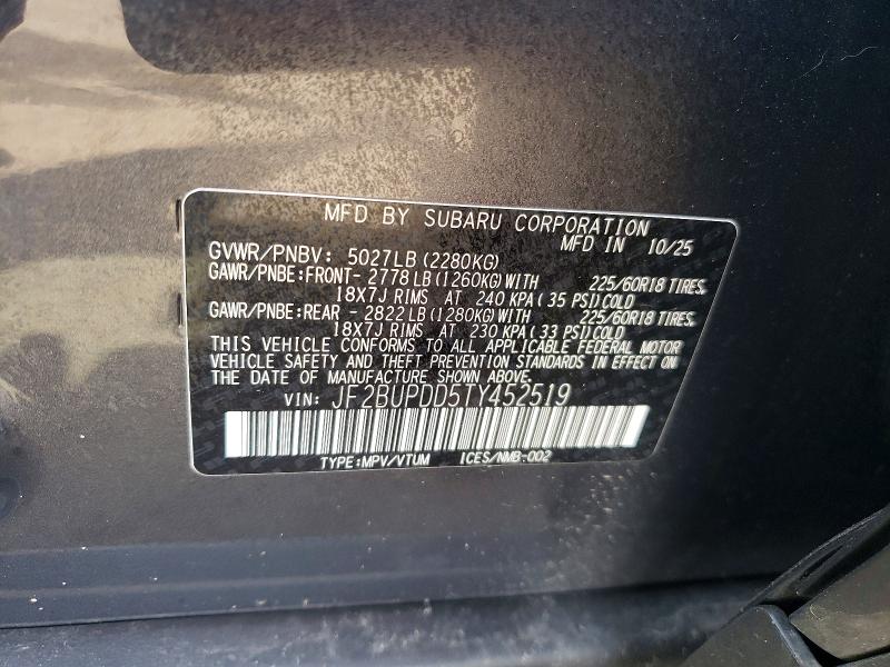 Продаж на аукціоні авто 2026 Subaru Outback, vin: JF2BUPDD5TY452519, номер лоту: 51343606