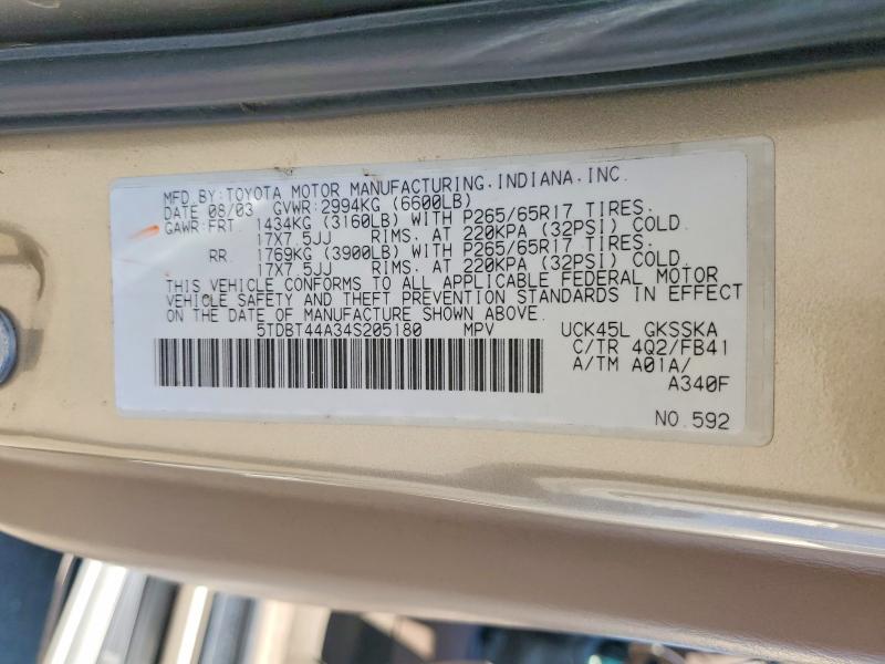 51535656 :رقم المزاد ، 5TDBT44A34S205180 vin ، 2004 Toyota Sequoia مزاد بيع