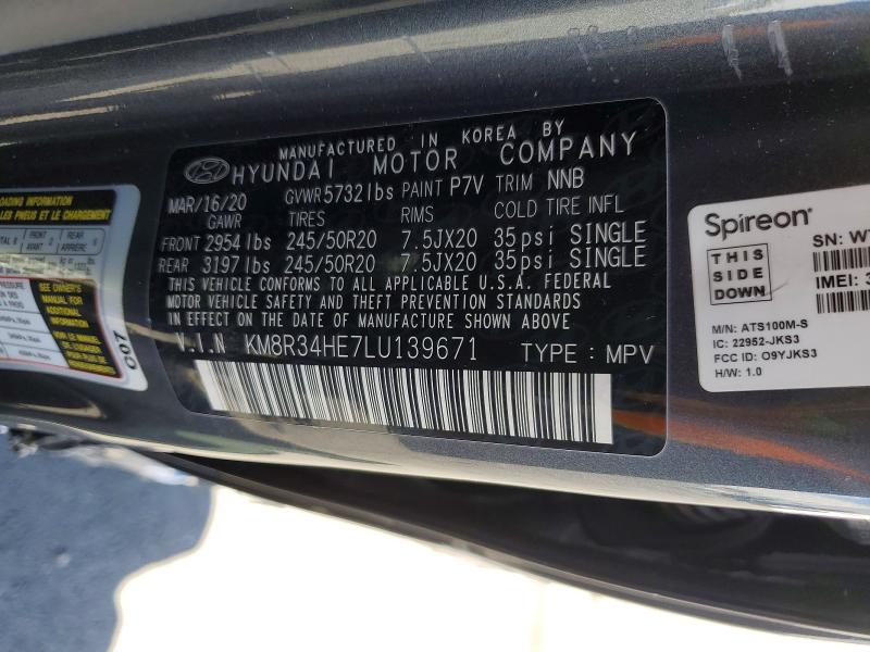 49283796 :رقم المزاد ، KM8R34HE7LU139671 vin ، 2020 Hyundai Palisade مزاد بيع