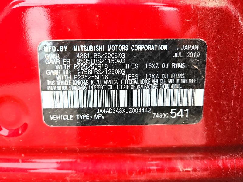 51061006 :رقم المزاد ، JA4AD3A3XLZ004442 vin ، 2020 Mitsubishi Outlander مزاد بيع