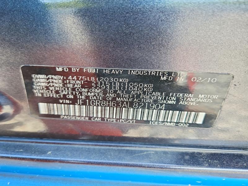 2010 Subaru Impreza მანქანა იყიდება აუქციონზე, vin: JF1GR8H63AL821904, აუქციონის ნომერი: 50636196