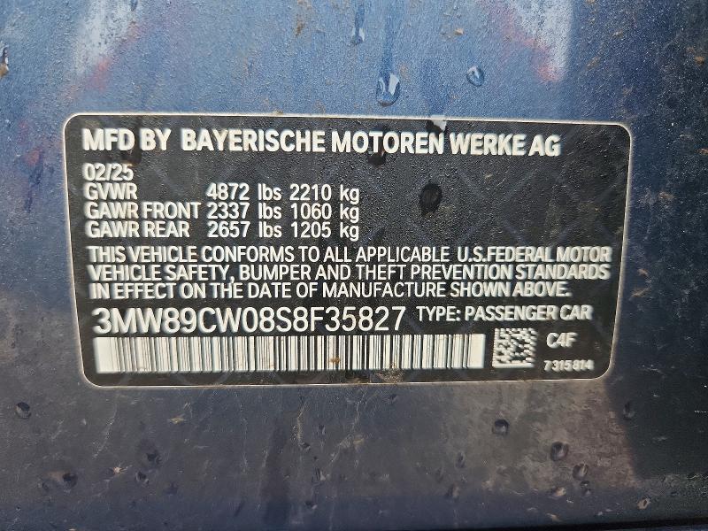 Продаж на аукціоні авто 2025 Bmw 330xi, vin: 3MW89CW08S8F35827, номер лоту: 50144906