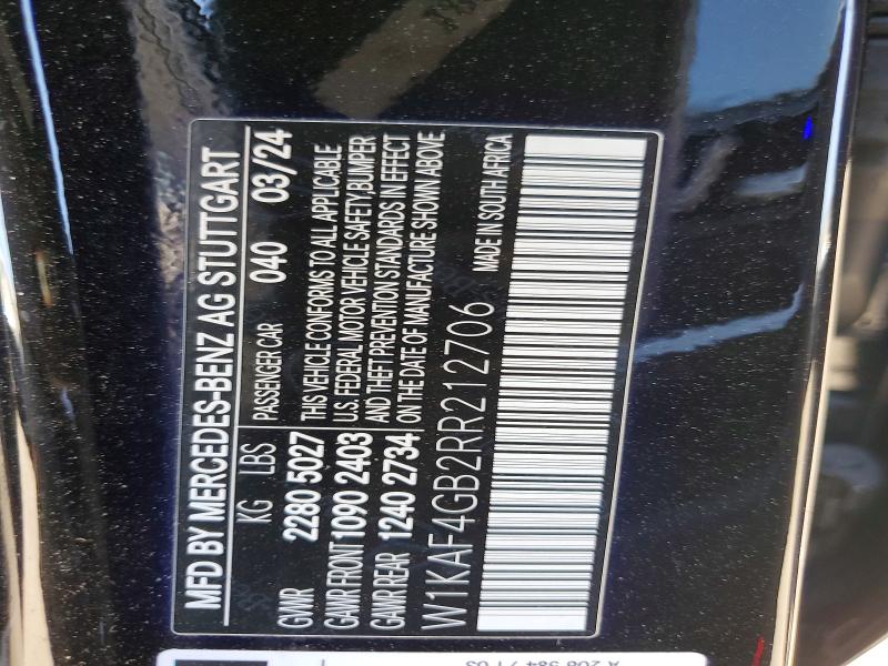 Продажа на аукционе авто 2024 Mercedes-benz C, vin: W1KAF4GB2RR212706, номер лота: 50938626