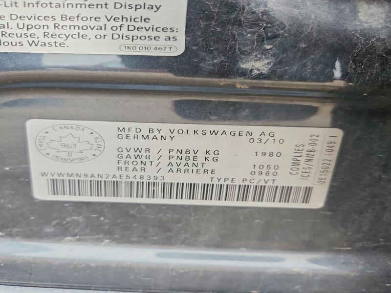 2010 Volkswagen Cc მანქანა იყიდება აუქციონზე, vin: WVWMN9AN2AE548393, აუქციონის ნომერი: 46848146