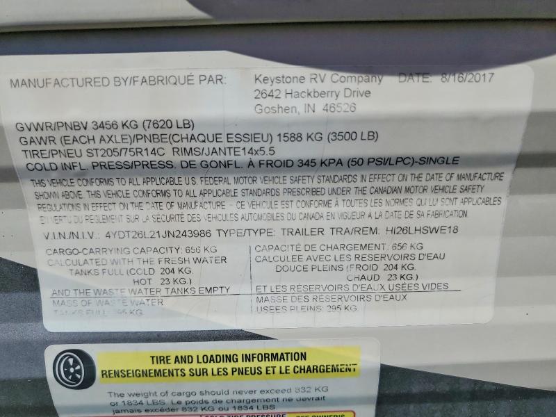 Продаж на аукціоні авто 2018 Hide Trailers, vin: 4YDT26L21JN243986, номер лоту: 48804846