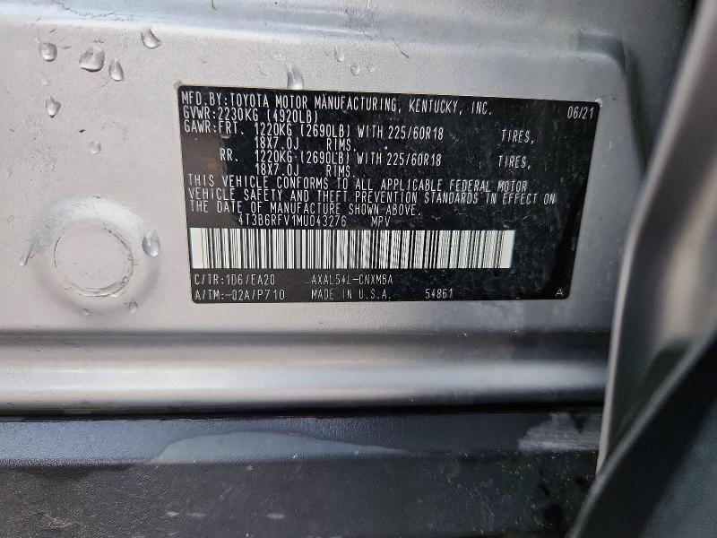 Aukcja sprzedaży 2021 Toyota Rav4 Hybrid, vin: 4T3B6RFV1MU043276, numer aukcji: 49569046