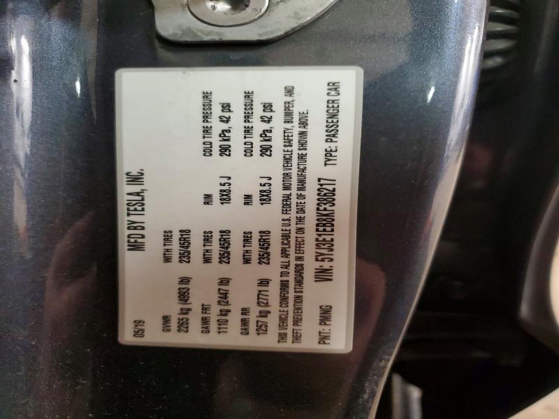 50389836 :رقم المزاد ، 5YJ3E1EB8KF386217 vin ، 2019 Tesla Model 3 مزاد بيع