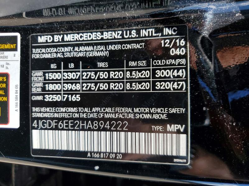 2017 Mercedes-benz Gls მანქანა იყიდება აუქციონზე, vin: 4JGDF6EE2HA894222, აუქციონის ნომერი: 48786946