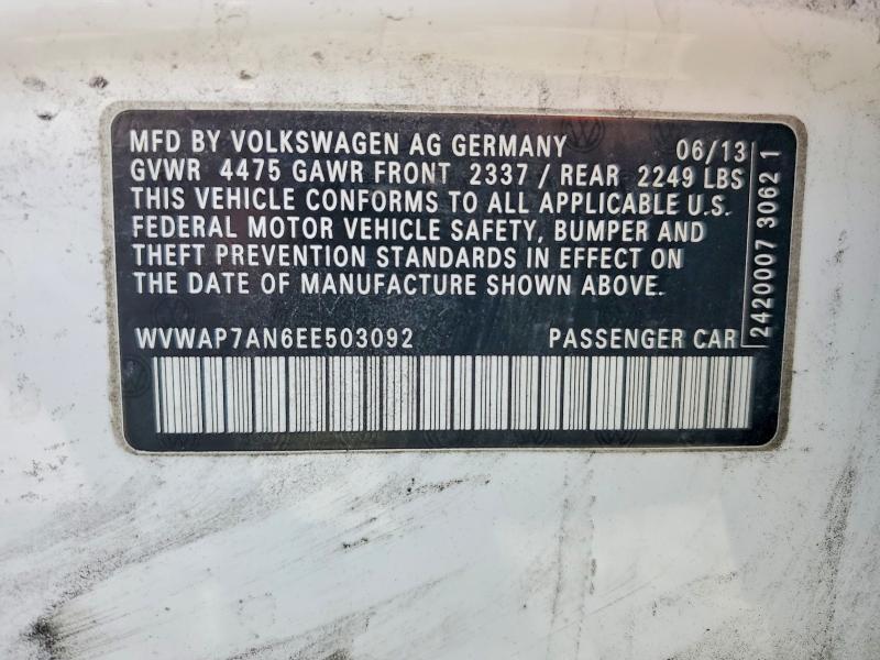 49850356 :رقم المزاد ، WVWAP7AN6EE503092 vin ، 2014 Volkswagen Cc مزاد بيع