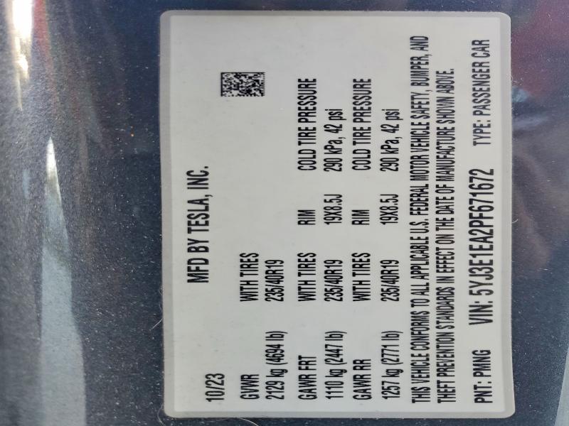 Aukcja sprzedaży 2023 Tesla Model 3, vin: 5YJ3E1EA2PF671672, numer aukcji: 49969966