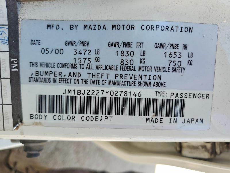 50936446 :رقم المزاد ، JM1BJ2227Y0278146 vin ، 2000 Mazda Protege مزاد بيع
