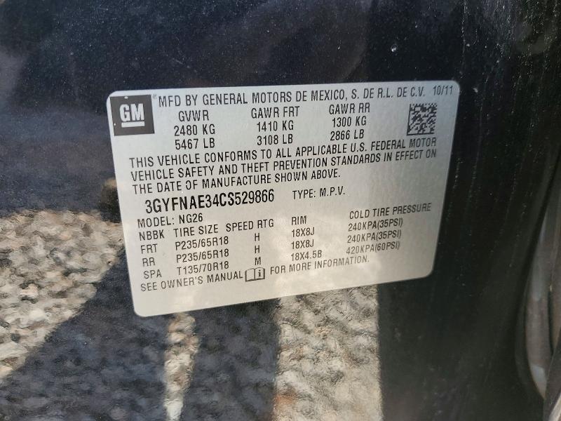 Aukcja sprzedaży 2012 Cadillac Srx, vin: 3GYFNAE34CS529866, numer aukcji: 49789866