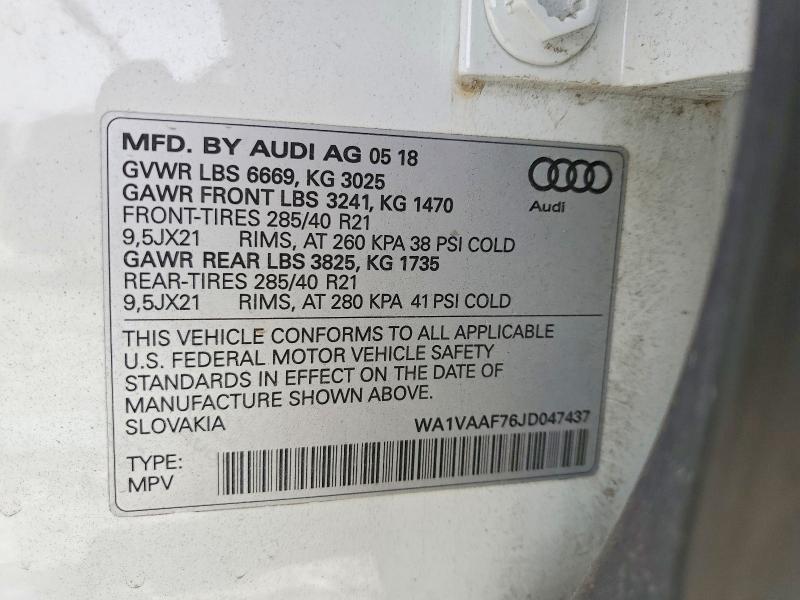 Aukcja sprzedaży 2018 Audi Q7, vin: WA1VAAF76JD047437, numer aukcji: 52060366