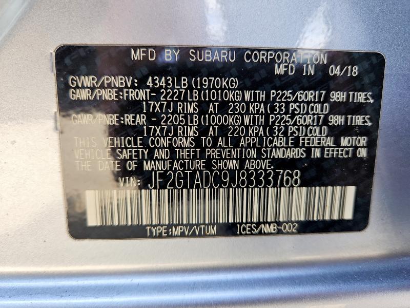 Aukcja sprzedaży 2018 Subaru Crosstrek, vin: JF2GTADC9J8333768, numer aukcji: 50496406