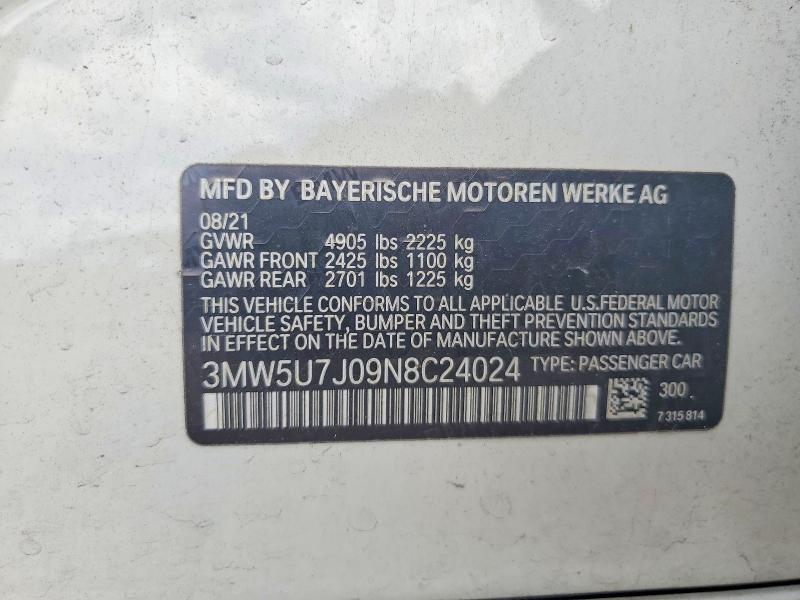 Aukcja sprzedaży 2022 Bmw M340i, vin: 3MW5U7J09N8C24024, numer aukcji: 48121016