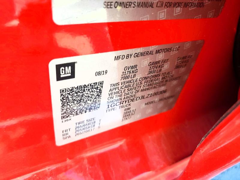 50102086 :رقم المزاد ، 1GCRYDED3LZ100306 vin ، 2020 Chevrolet Silverado مزاد بيع