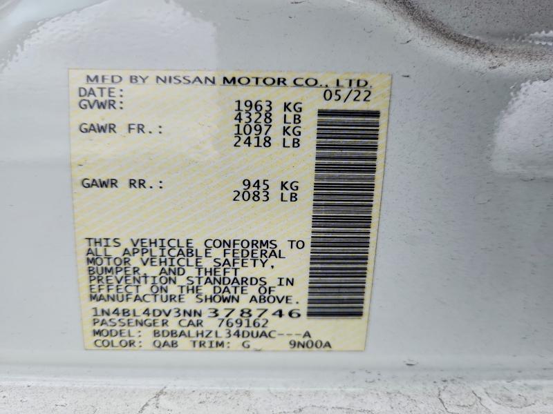 Aukcja sprzedaży 2022 Nissan Altima, vin: 1N4BL4DV3NN378746, numer aukcji: 47786956
