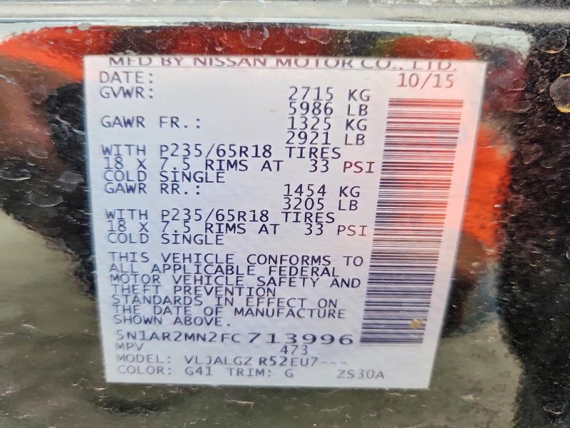 2015 Nissan Pathfinder მანქანა იყიდება აუქციონზე, vin: 5N1AR2MN2FC713996, აუქციონის ნომერი: 79566305