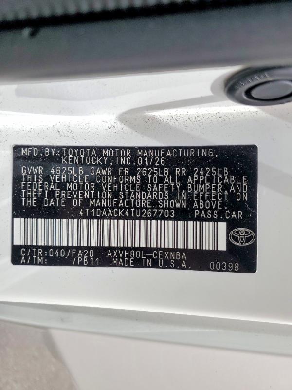 49648936 :رقم المزاد ، 4T1DAACK4TU267703 vin ، 2026 Toyota Camry مزاد بيع