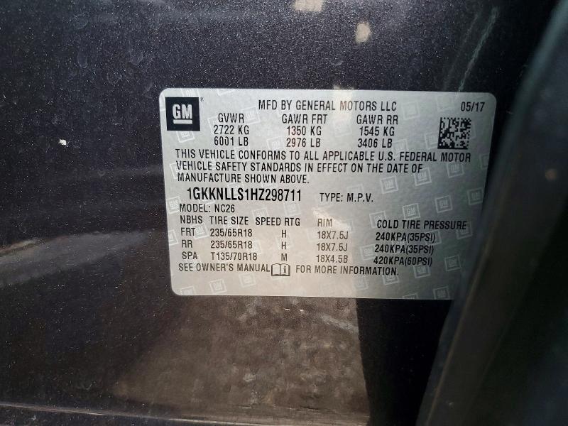 48496276 :رقم المزاد ، 1GKKNLLS1HZ298711 vin ، 2017 Gmc Acadia مزاد بيع