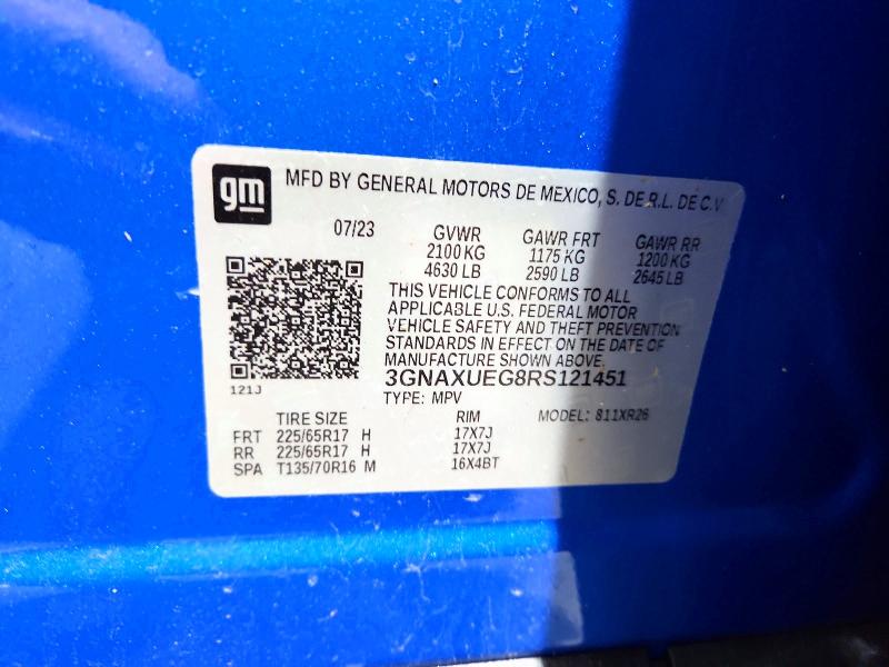 2024 Chevrolet Equinox მანქანა იყიდება აუქციონზე, vin: 3GNAXUEG8RS121451, აუქციონის ნომერი: 51435016