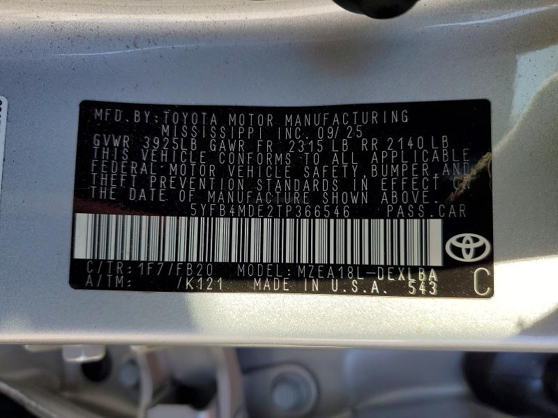 49285246 :رقم المزاد ، 5YFB4MDE2TP366546 vin ، 2026 Toyota Corolla مزاد بيع