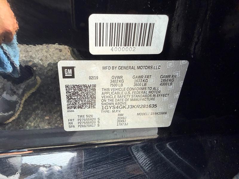2019 Cadillac Escalade მანქანა იყიდება აუქციონზე, vin: 1GYS4GKJ3KR281635, აუქციონის ნომერი: 51573146