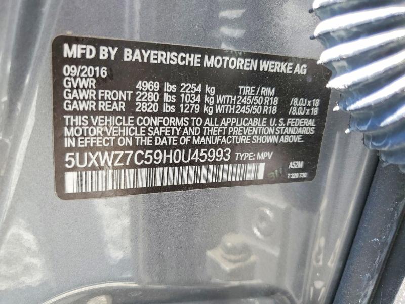 Продаж на аукціоні авто 2017 Bmw X3, vin: 5UXWZ7C59H0U45993, номер лоту: 48122416