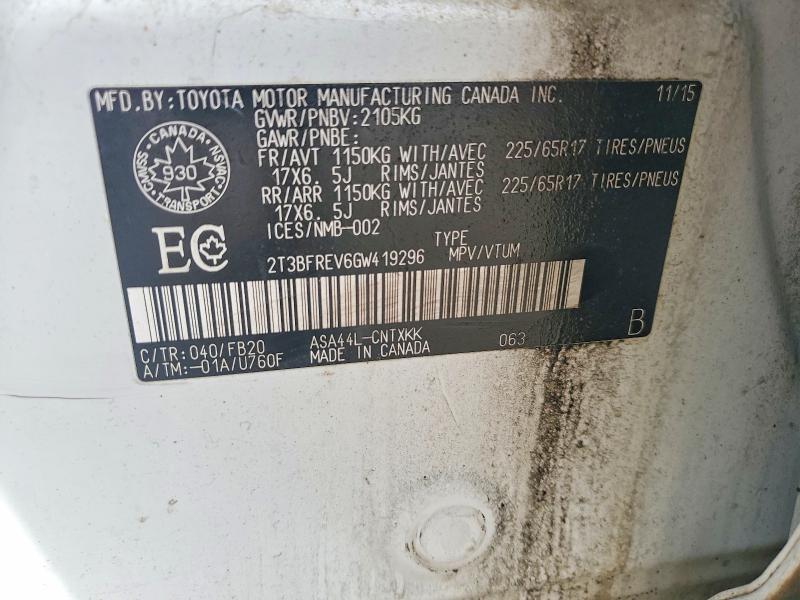 48711846 :رقم المزاد ، 2T3BFREV6GW419296 vin ، 2016 Toyota Rav4 مزاد بيع