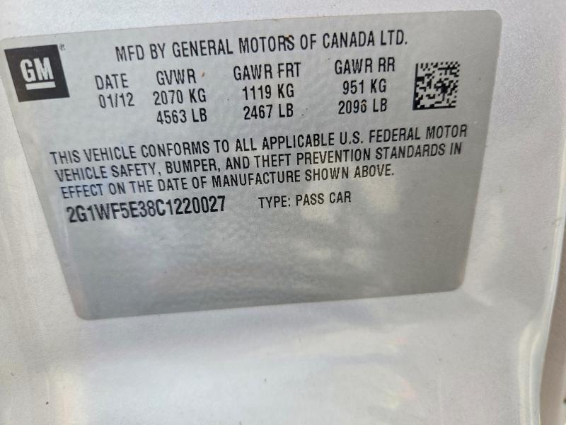 Aukcja sprzedaży 2012 Chevrolet Impala, vin: 2G1WF5E38C1220027, numer aukcji: 48323076