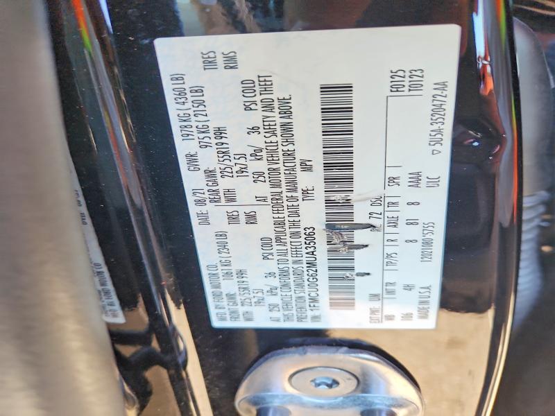 50624266 :رقم المزاد ، 1FMCU0G62MUA35063 vin ، 2021 Ford Escape مزاد بيع