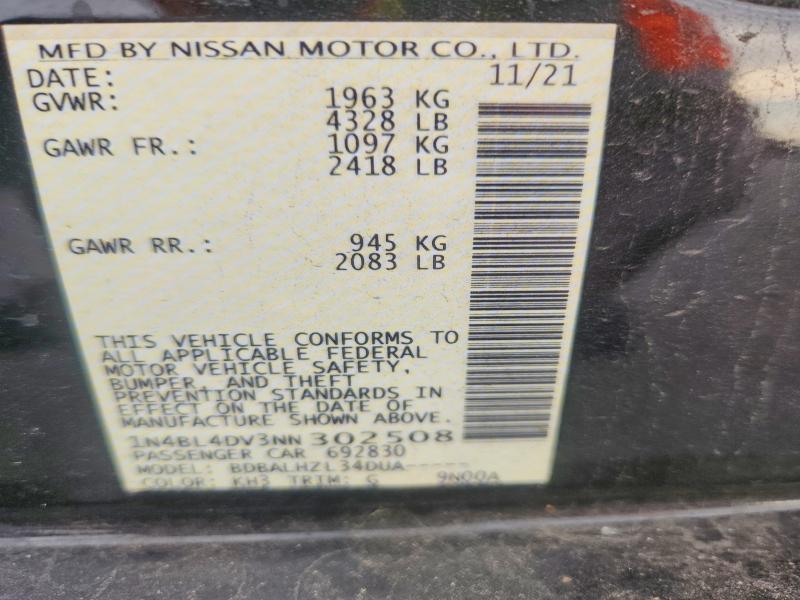 Продаж на аукціоні авто 2022 Nissan Altima, vin: 1N4BL4DV3NN302508, номер лоту: 50410336