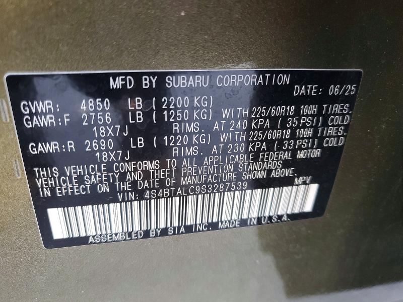 Aukcja sprzedaży 2025 Subaru Outback, vin: 4S4BTALC9S3287539, numer aukcji: 48752856