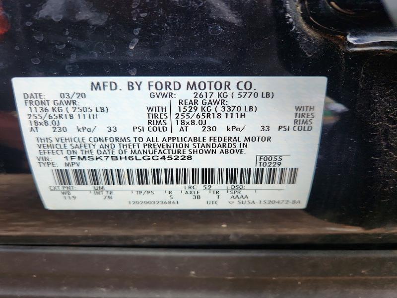 2020 Ford Explorer მანქანა იყიდება აუქციონზე, vin: 1FMSK7BH6LGC45228, აუქციონის ნომერი: 49875616